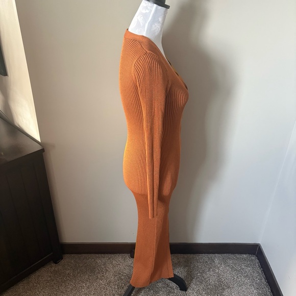 Staud Color Block Shoko Sweater Knit Dress / Cardigan Bronze Ochre Multi Medium - Picture 4 of 7